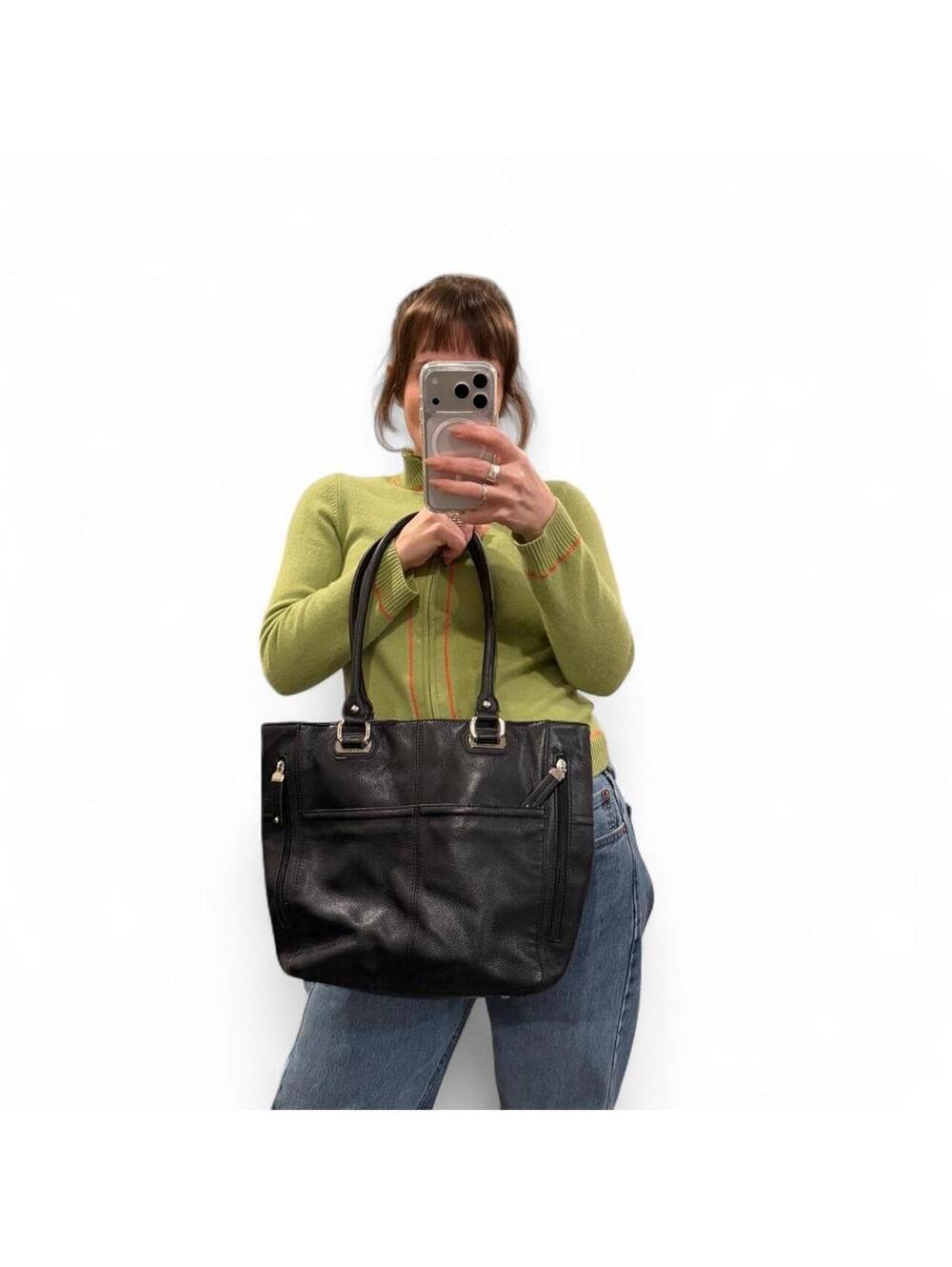 Tignanello Black Leather Tote Shoulder Bag